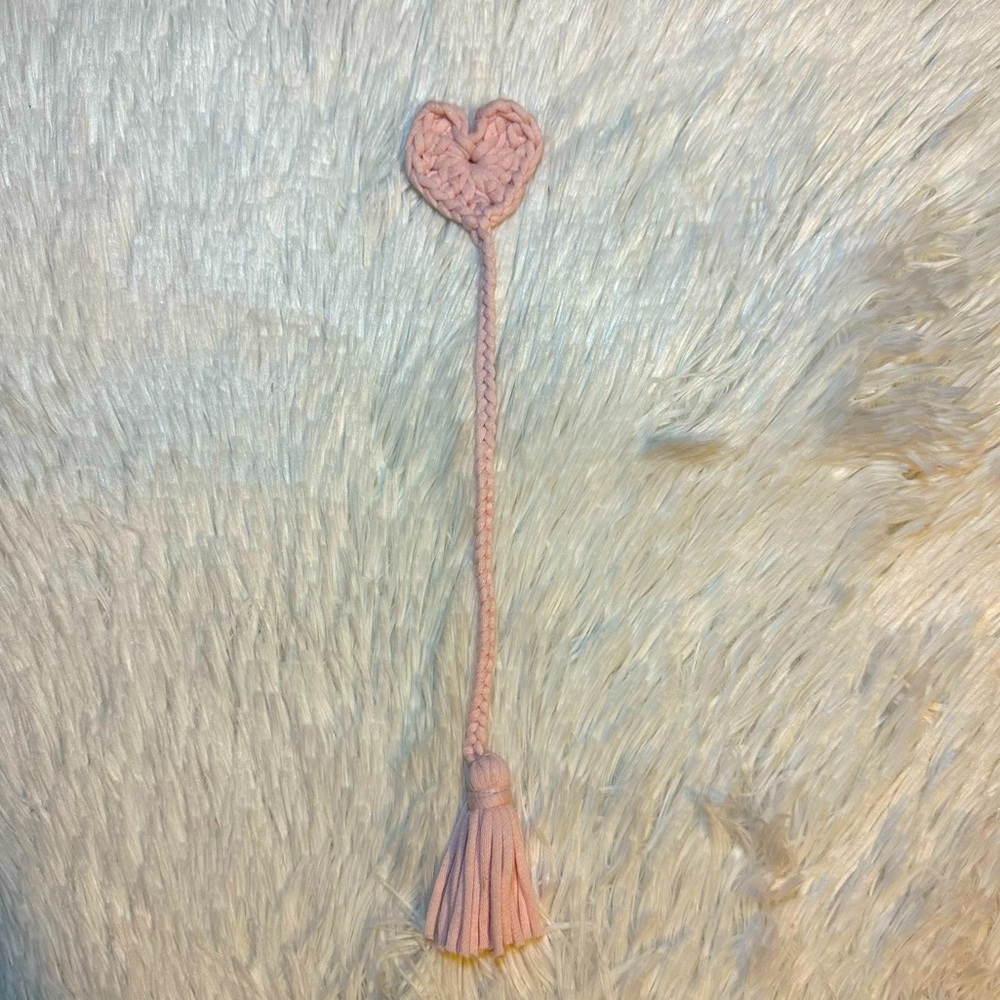 Handmade Crochet Light Pink Heart Bookmark
